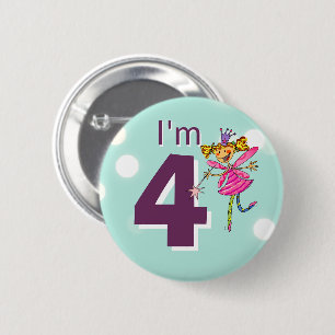 Benutzerdefinierte Rosa Feenprinzessin 4. Geburtst Button