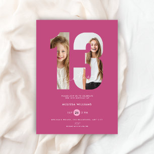 Benutzerdefinierte rosa Foto Mädchen Nummer 13. Ge Einladung