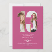 Benutzerdefinierte rosa Foto Mädchen Nummer 13. Ge Einladung (Vorderseite)