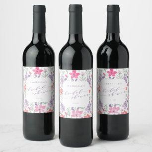 Benutzerdefinierte rosa lila Wasserfarbe Floral Br Weinetikett