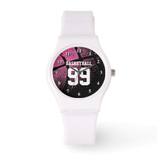 Benutzerdefinierte rosa Mädchen-Basketball-Trikot- Armbanduhr