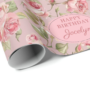 Benutzerdefinierte rosa-mauve Rose Geburtstag Geschenkpapier