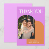 Benutzerdefinierte rosa Orange Retro Foto Verlobun Dankeskarte (Vorne/Hinten)