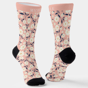 Benutzerdefinierte rosa Pfirsich Blumen weiße Blum Socken