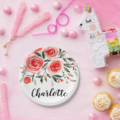 Benutzerdefinierte rosa Rosen Aquarellfarben Illus Pappteller (Party)