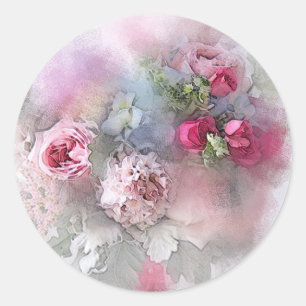 Benutzerdefinierte rosa rote Rosen Aquarell Kunstw Runder Aufkleber