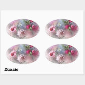 Benutzerdefinierte rosa Rote Rosen Leere Aquarellf Ovaler Aufkleber (Blatt)