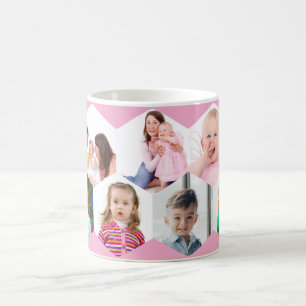 Benutzerdefinierte rosa Sechseck-Fotocollage Kaffeetasse