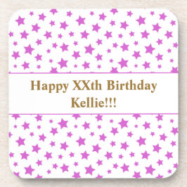 Benutzerdefinierte rosa Sterne mit Geburtstagspart Getränkeuntersetzer