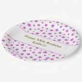 Benutzerdefinierte rosa Sterne mit Geburtstagspart Pappteller (Schrägansicht)