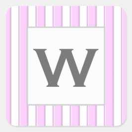 Benutzerdefinierte rosa Streifen mit Monogramm auf Quadratischer Aufkleber