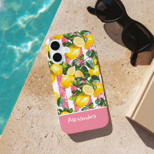 Benutzerdefinierte rosa Streifen Sommer-Limonen-Mu iPhone 16 Hülle