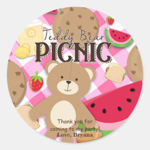 Benutzerdefinierte rosa Teddybär-Picknick-Geburtst Runder Aufkleber