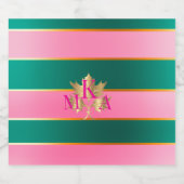 Benutzerdefinierte rosa und grüne Mit Monogramm Ge Schaumweinetikett (Einzelnes Label)