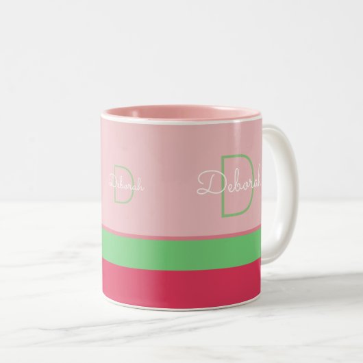 benutzerdefinierte rosa und grüne Monogramm mit St Zweifarbige Tasse (VorderseiteRechts)