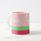 benutzerdefinierte rosa und grüne Monogramm mit St Zweifarbige Tasse (Vorderseite Links)