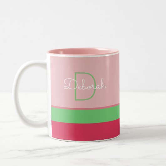 benutzerdefinierte rosa und grüne Monogramm mit St Zweifarbige Tasse (Links)