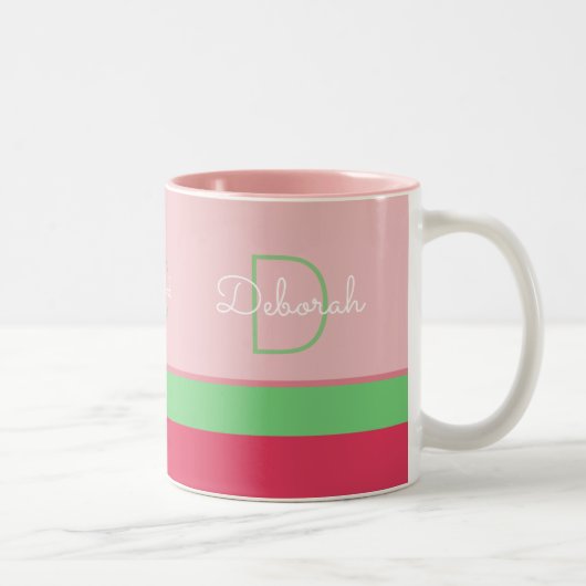 benutzerdefinierte rosa und grüne Monogramm mit St Zweifarbige Tasse (Rechts)