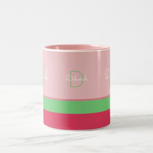 benutzerdefinierte rosa und grüne Monogramm mit St Zweifarbige Tasse (Mittel)