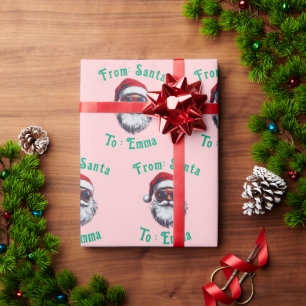Benutzerdefinierte rosa Weihnachtsmann-Name-Gesche Geschenkpapier