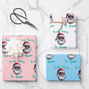 Benutzerdefinierte rosa Weihnachtsmann-Name-Gesche Geschenkpapier Set
