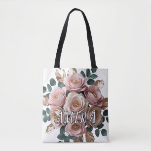 Benutzerdefinierte Rose Gold Florale Monogramm-Sch Tasche