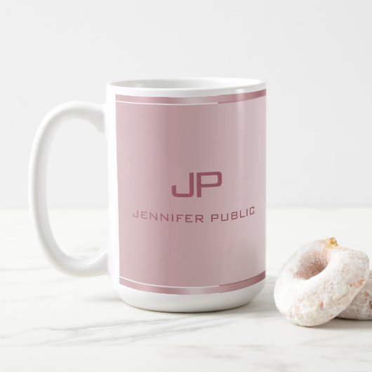 Benutzerdefinierte Rose Gold Template Monogram Ele Kaffeetasse (Mit Donut)