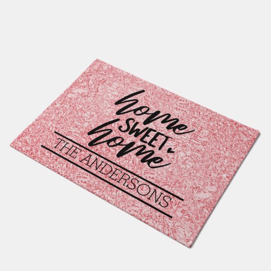 Benutzerdefinierte Rose Rosa Zuhause Sweet Zuhause Fußmatte (Schrägansicht)