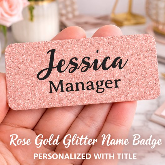 Benutzerdefinierte Roségold-Glitter-Name-Tag-Arbei Namensschild
