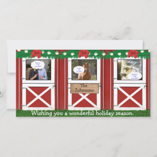 Benutzerdefinierte rote Barntür-Fotokarte ( 3 Tür) Feiertagskarte