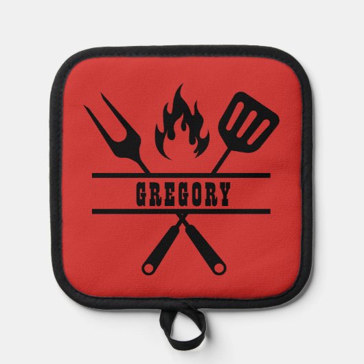 Benutzerdefinierte rote Grillschürze Topflappen (Vorderseite)