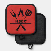 Benutzerdefinierte rote Grillschürze Topflappen (Vorderseite/Rückseite)