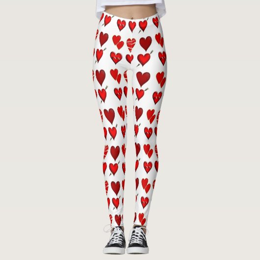 Benutzerdefinierte rote Herzinfarkt-Liebe Design-L Leggings (Vorderseite)