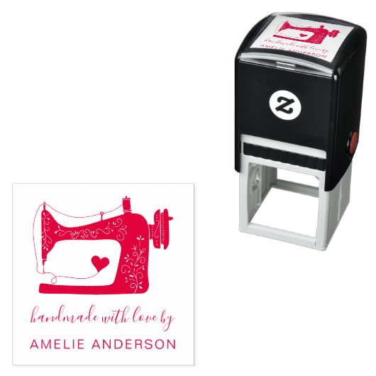 Benutzerdefinierte rote Nähmaschine mit Liebe hand Permastempel (Beispiel)