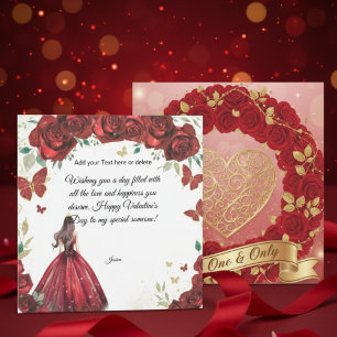 Benutzerdefinierte rote Rosenkleid Valentinstagska Karte