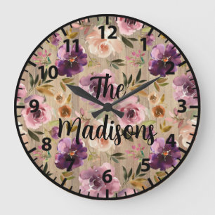 Benutzerdefinierte Rustikale Holzblumen Elegante V Große Wanduhr