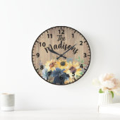 Benutzerdefinierte Rustikale Holzblumen Sonnenblum Große Wanduhr (Zuhause)