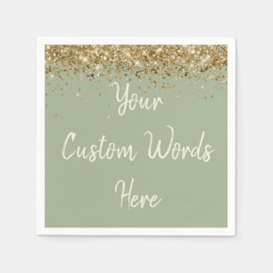 Benutzerdefinierte Sage-Grün-Ecru-Gold-Glitter-Geb Serviette