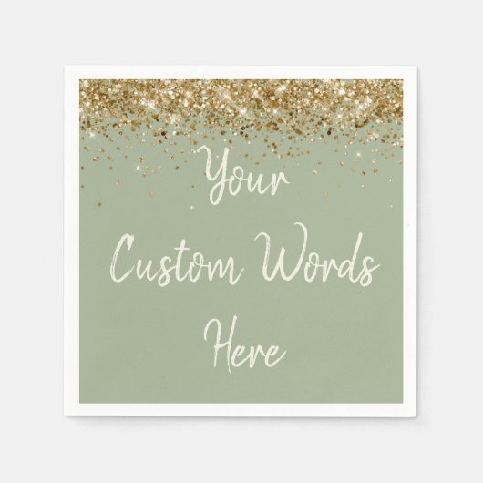 Benutzerdefinierte Sage-Grün-Ecru-Gold-Glitter-Geb Serviette (Vorderseite)