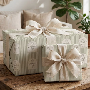Benutzerdefinierte Sage-Grün-Gestreifte Braut-und  Geschenkpapier