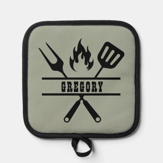 Benutzerdefinierte Salbeigrüne Grillschürze Topflappen (Vorderseite)