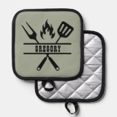 Benutzerdefinierte Salbeigrüne Grillschürze Topflappen (Vorderseite/Rückseite)