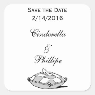 Benutzerdefinierte Save the Date Cinderella-Schuh- Quadratischer Aufkleber