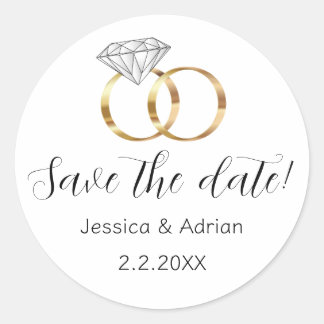Benutzerdefinierte Save the Date Weiße Diamant Hoc Runder Aufkleber