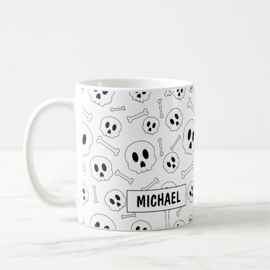 Benutzerdefinierte Schädel und Knochen Cartoon-Hal Kaffeetasse (Links)