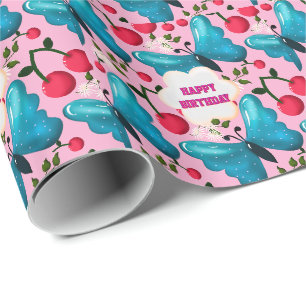 Benutzerdefinierte Schmetterlings-Geburtstagsfeier Geschenkpapier