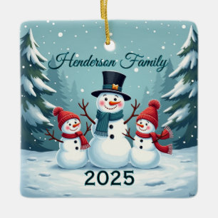 Benutzerdefinierte Schneemann-Familie mit drei Per Keramikornament