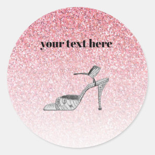 Benutzerdefinierte Schuhillustration Mode Pink Gli Runder Aufkleber