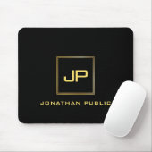 Benutzerdefinierte Schwarz-Gold-Mit Monogramm-Vorl Mousepad (Mit Mouse)