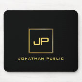 Benutzerdefinierte Schwarz-Gold-Mit Monogramm-Vorl Mousepad (Vorne)